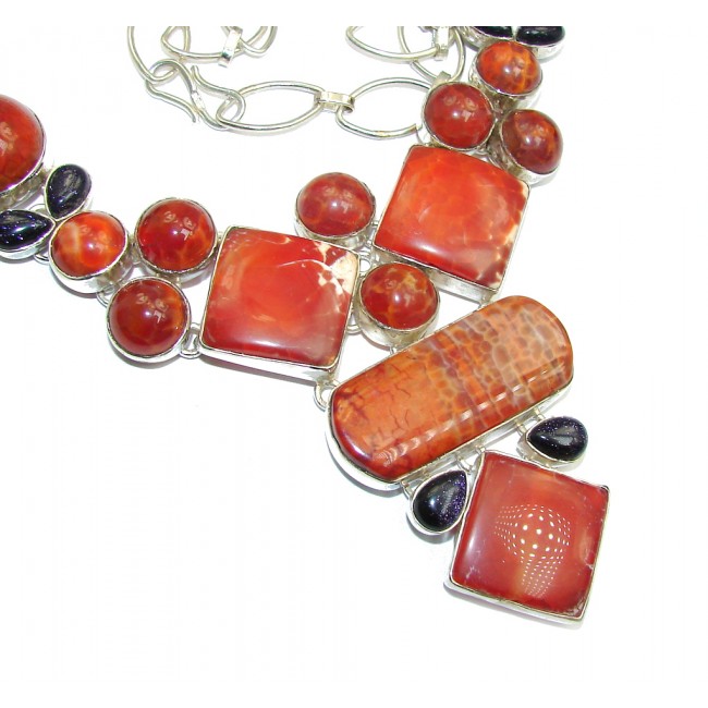 Giant! Chunky Aura Of Beauty Mexican Fire Agate Sterling Silver necklace