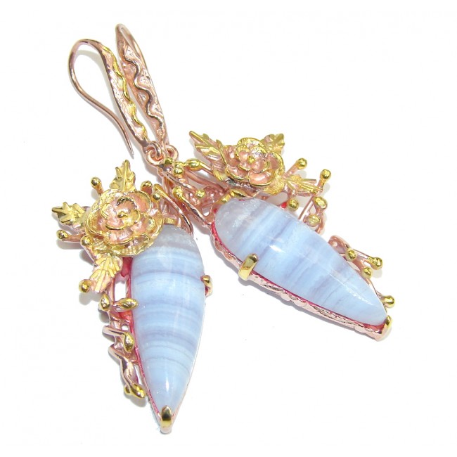 River Secret AAA Blue Lace Agate Gold Plated Sterling Silver earrings / Long