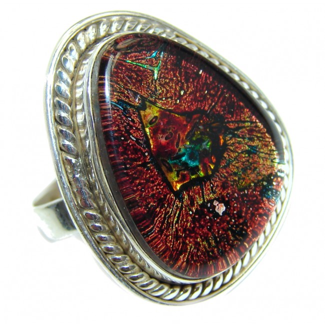 Excellent!! Dichroic Glass Sterling Silver ring s. 10