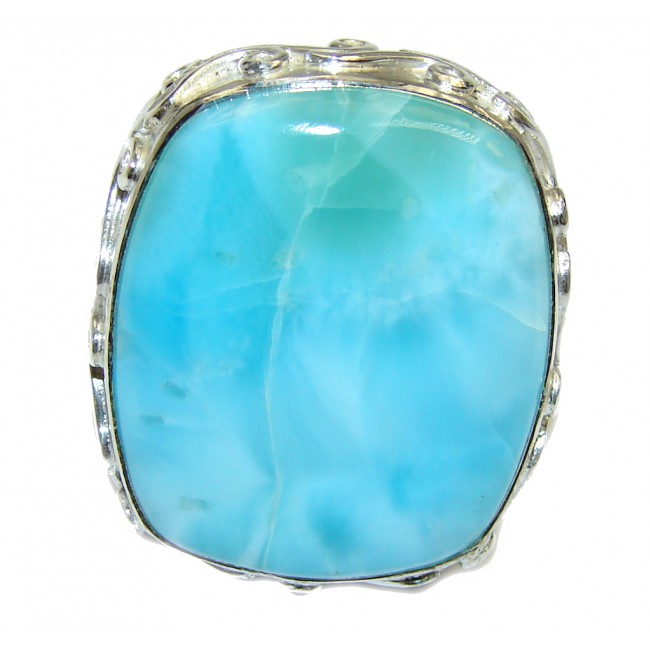 Huge Genuine Blue Larimar Sterling Silver Ring s. 8 1/4