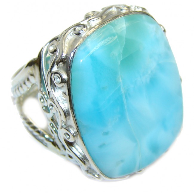 Huge Genuine Blue Larimar Sterling Silver Ring s. 8 1/4