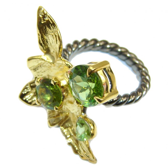 Great Style Peridot Gold Rhodium over Sterling Silver Ring s. 6 1/2
