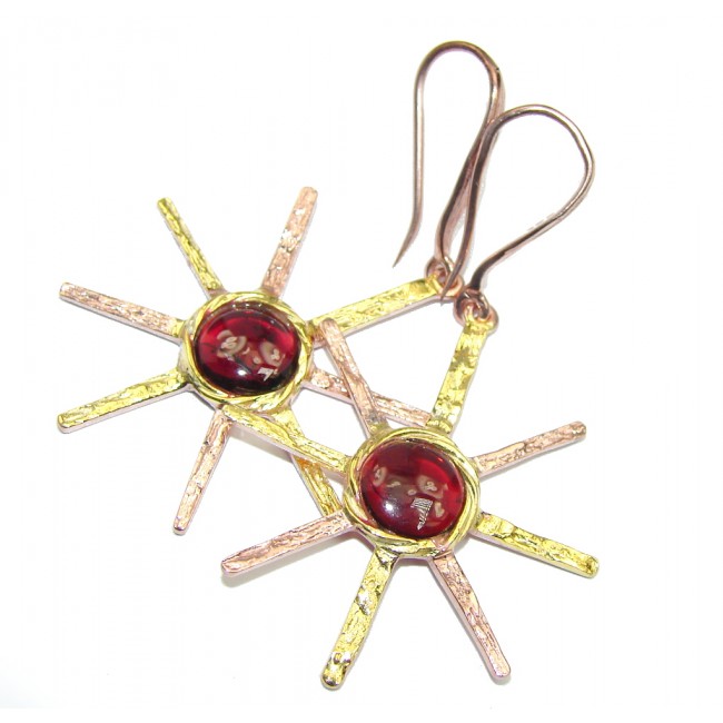 Red Flowers natural Tourmaline Sterling Silver earrings