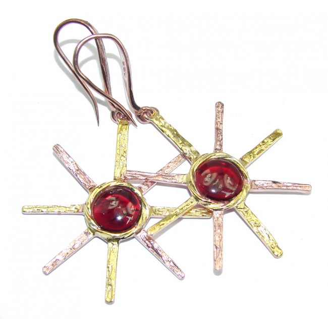 Red Flowers natural Tourmaline Sterling Silver earrings
