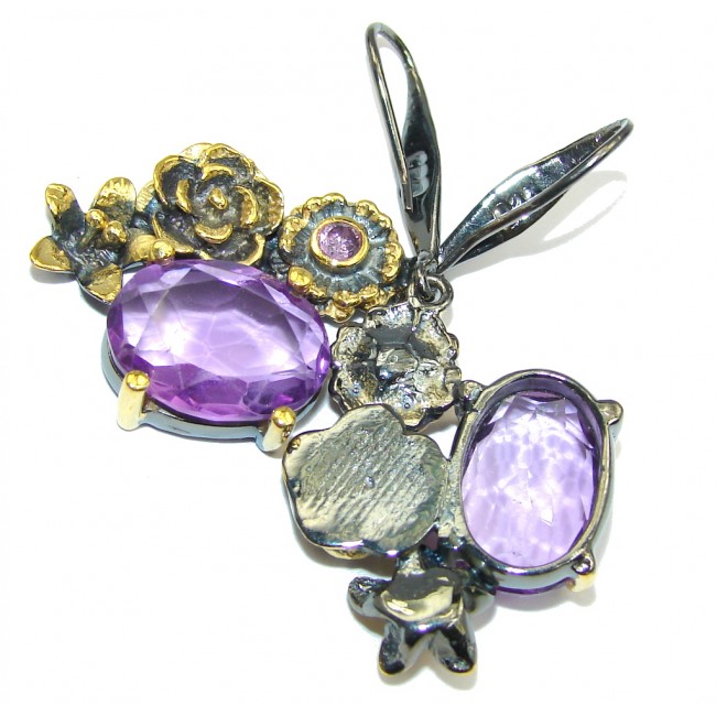 Perfect Purple Amethyst Gold Rhodium Sterling Silver earrings