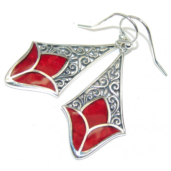 Just Lovely! Red Fossilized Coral Sterling Silver earrings