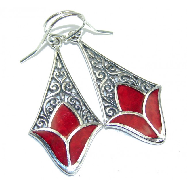 Just Lovely! Red Fossilized Coral Sterling Silver earrings