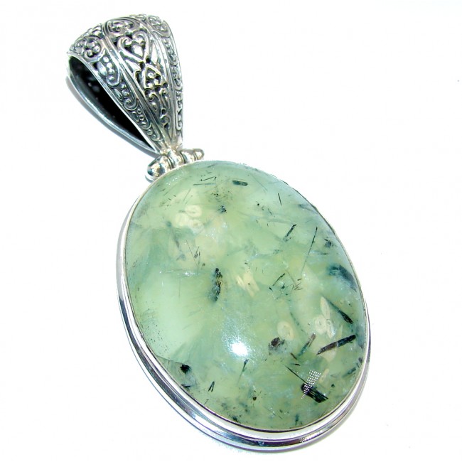 Genuine AAA Green Moss Prehnite Sterling Silver Pendant