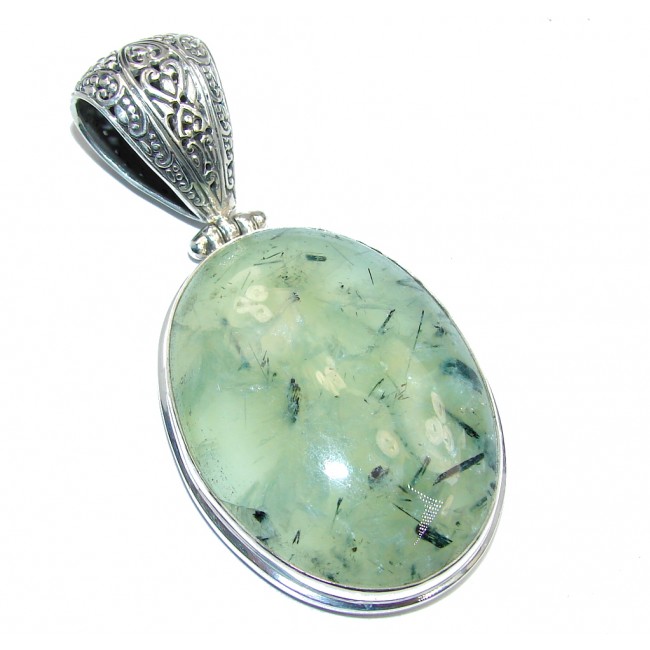 Genuine AAA Green Moss Prehnite Sterling Silver Pendant