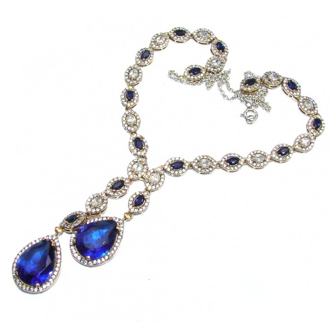 Victorian Style Created Blue Sapphire & White Topaz Sterling Silver necklace