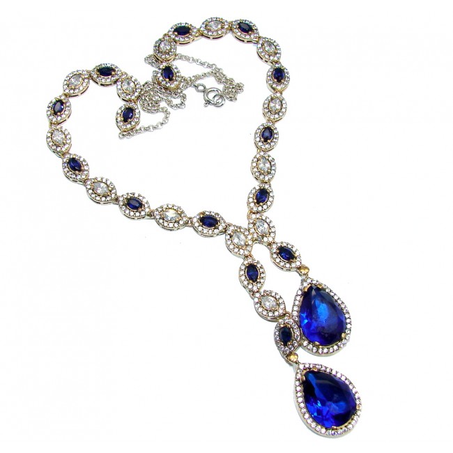 Victorian Style Created Blue Sapphire & White Topaz Sterling Silver necklace