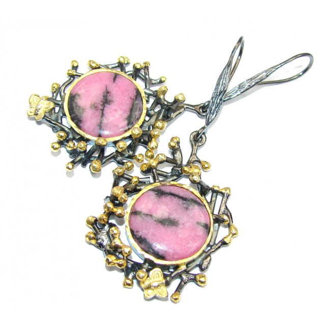 Beautiful! AAA Pink Rhodonite, Gold Plated, Rhodium Plated Sterling Silver earrings / Long