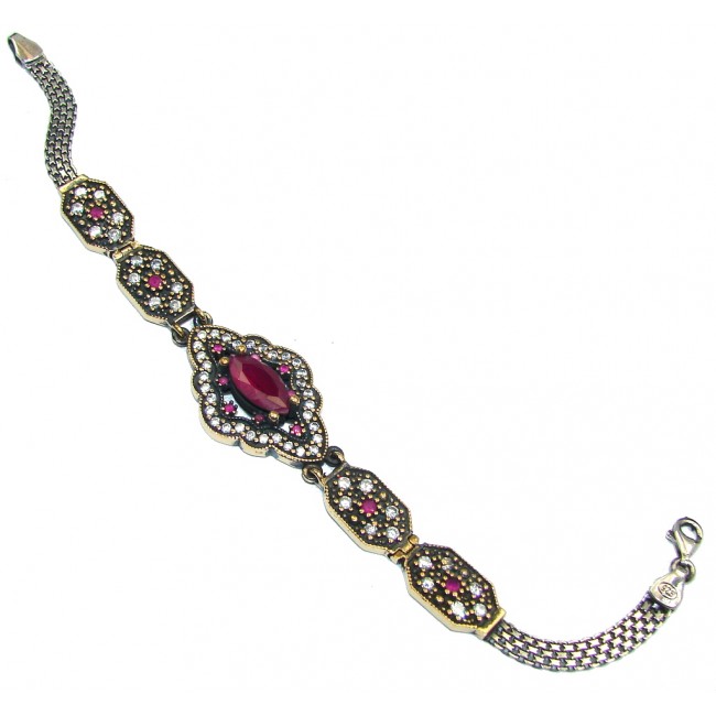 Victorian Style created Ruby & White Topaz Sterling Silver Bracelet