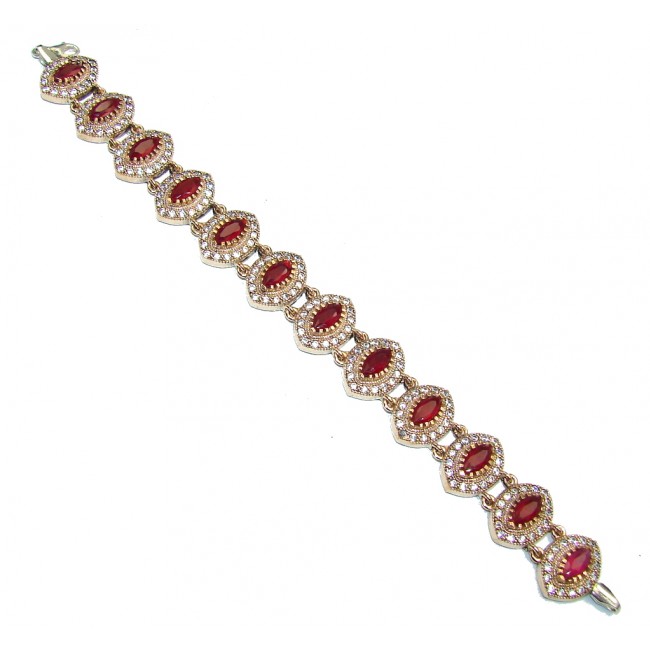 Victorian Style created Red Ruby & White Topaz Sterling Silver Bracelet
