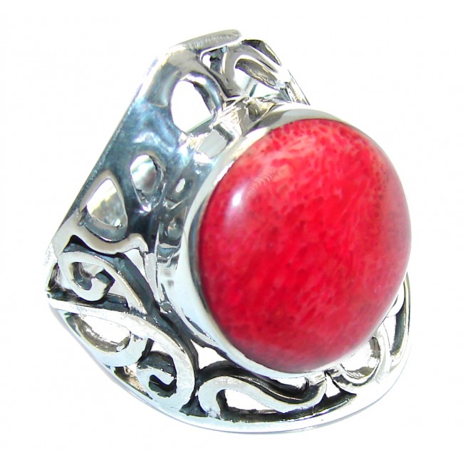 Big Love Power Red Fossilized Coral Sterling Silver ring s. 8 3/4