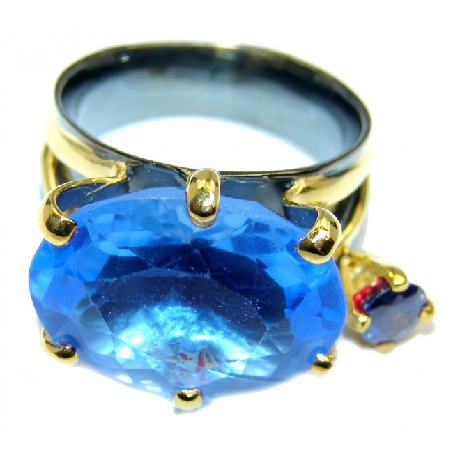 Great Created Blue Glass Gold Rhodium over Sterling Silver Ring s. 8