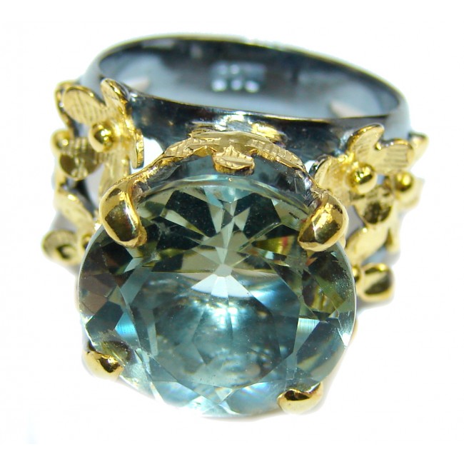Secret AAA Light Green Amethyst, Gold Plated, Rhodium Plated Sterling Silver Ring s. 8