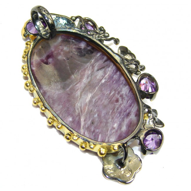 Purple Garden AAA Purple Siberian Charoite & Amethyst, Rose Gold Plated, Rhodium Plated Sterling Silver Pendant