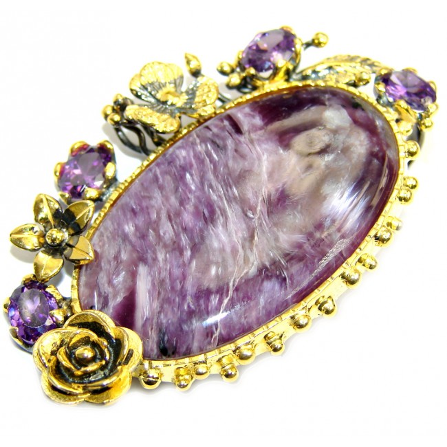 Purple Garden AAA Purple Siberian Charoite & Amethyst, Rose Gold Plated, Rhodium Plated Sterling Silver Pendant