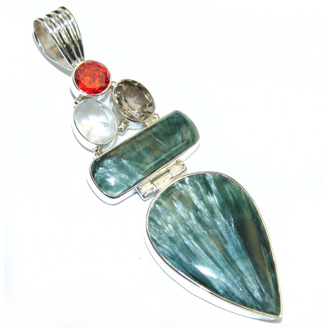 Amazing Russian Green Seraphinite Sterling Silver Pendant