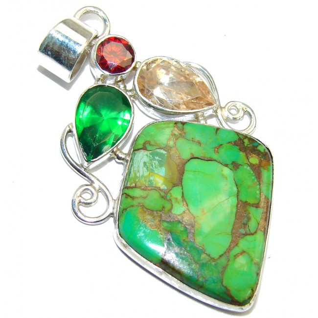 Precious Green Turquoise Sterling Silver Pendant