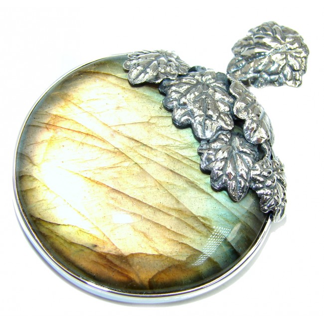 Shimmering AAA Fire Labradorite Oxidized Sterling Silver Pendant