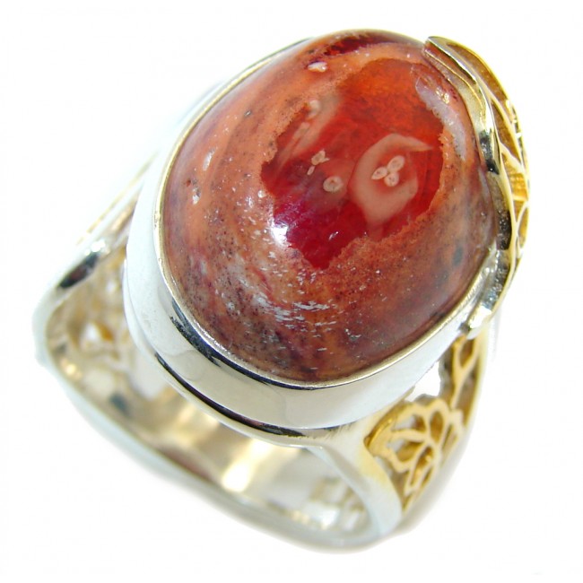 Secret Mexican Fire Opal Gold Plated over Sterling Silver Ring s. 6 adjustable