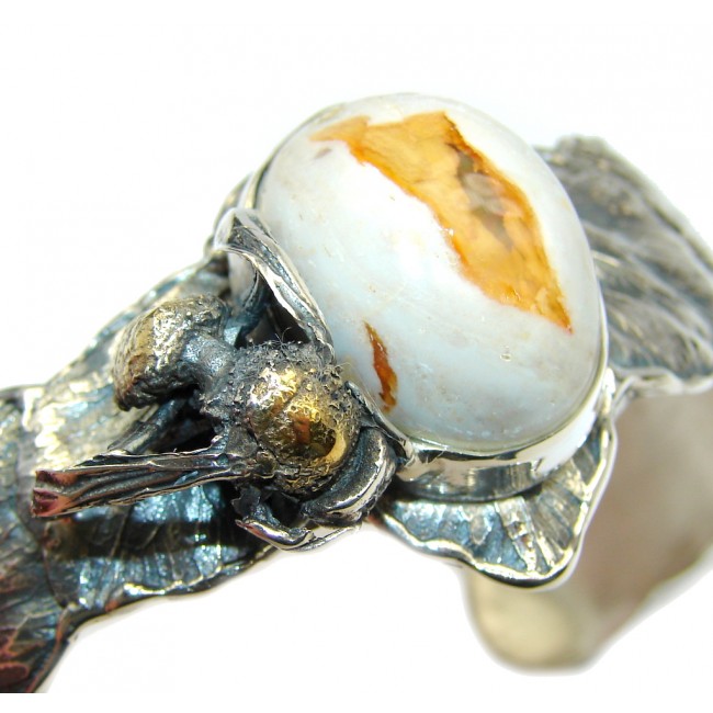 Working Bee AAA Mexican Fire Opal & Gold Over Sterling Silver Bracelet / Cuff