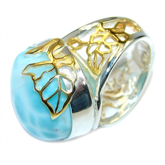 Genuine AAA Blue Larimar Gold over Sterling Silver Ring s. 6 adjustable