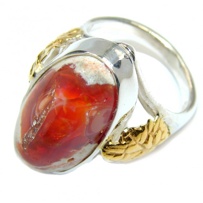 Secret Mexican Fire Opal Gold Plated over Sterling Silver Ring s. 7