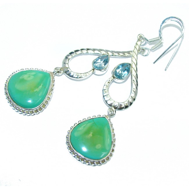 Long Lime Clover genuine Turquoise & Silver Sterling earrings