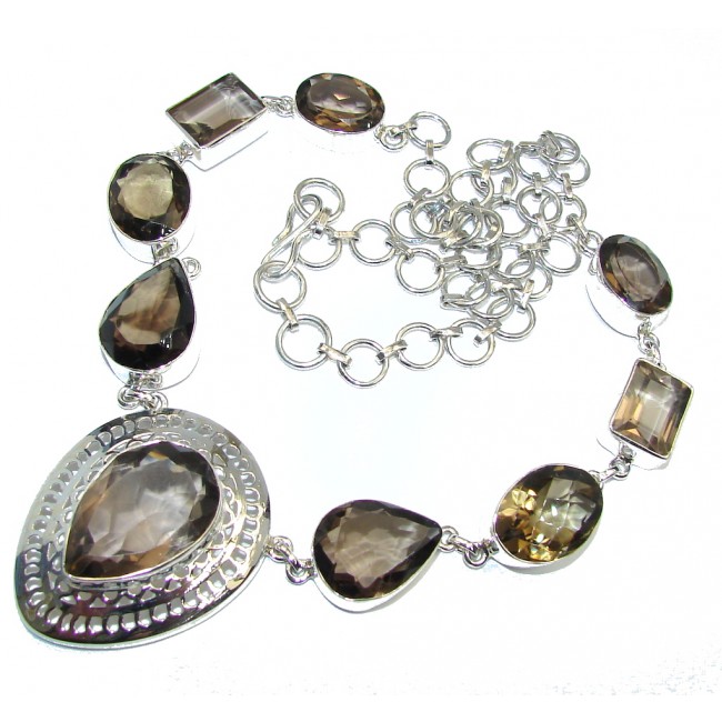 Beautiful India Charm Champagne Smoky Topaz Sterling Silver necklace