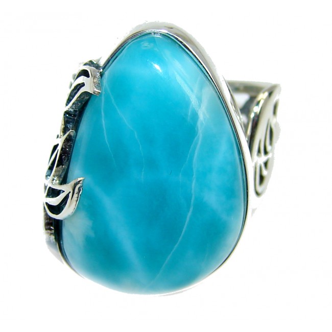 Big Amazing AAA Blue Larimar Sterling Silver Ring s. 7 3/4 adjustable