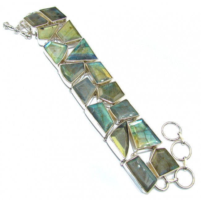 Mysterious Glow faceted AAA Fire Labradorite Sterling Silver Bracelet