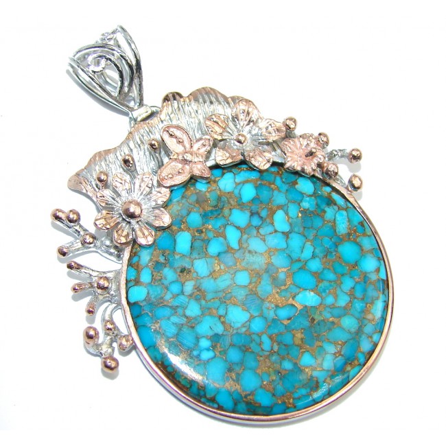 Natural Copper vains Blue Turquoise Sterling Silver Pendant