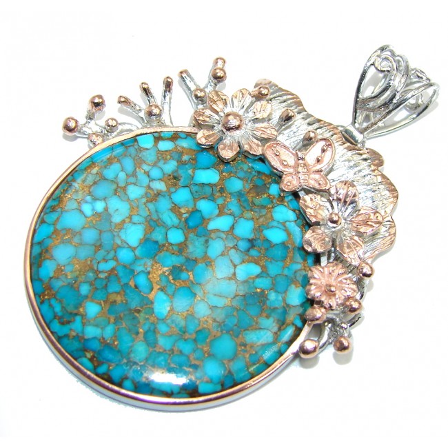 Natural Copper vains Blue Turquoise Sterling Silver Pendant
