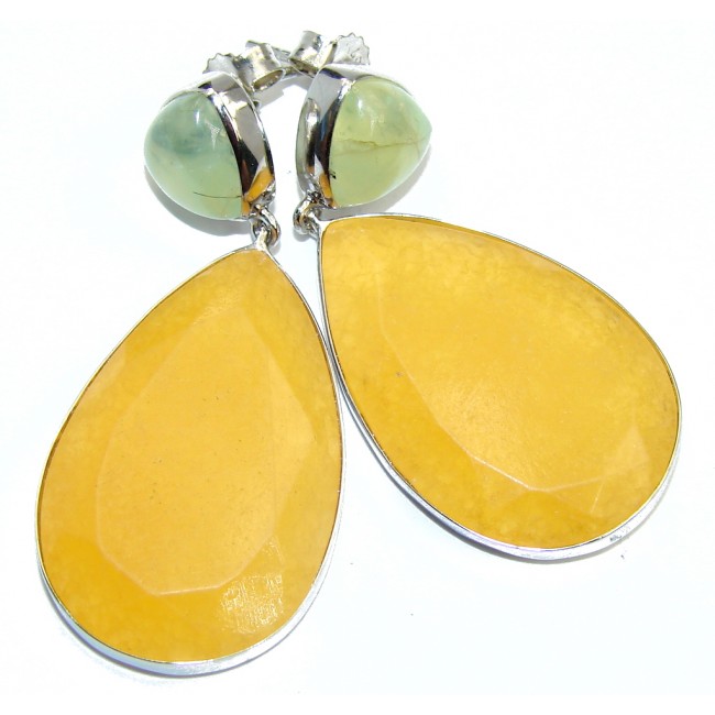 Large Excellent Golden Calcite Prehnite Sterling Silver earrings
