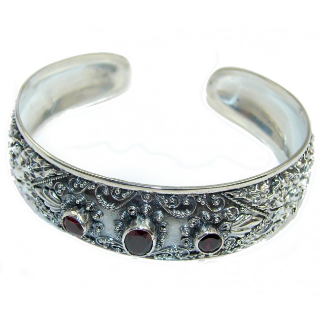 Bali Secret Red Garnet Sterling Silver Bracelet / Cuff