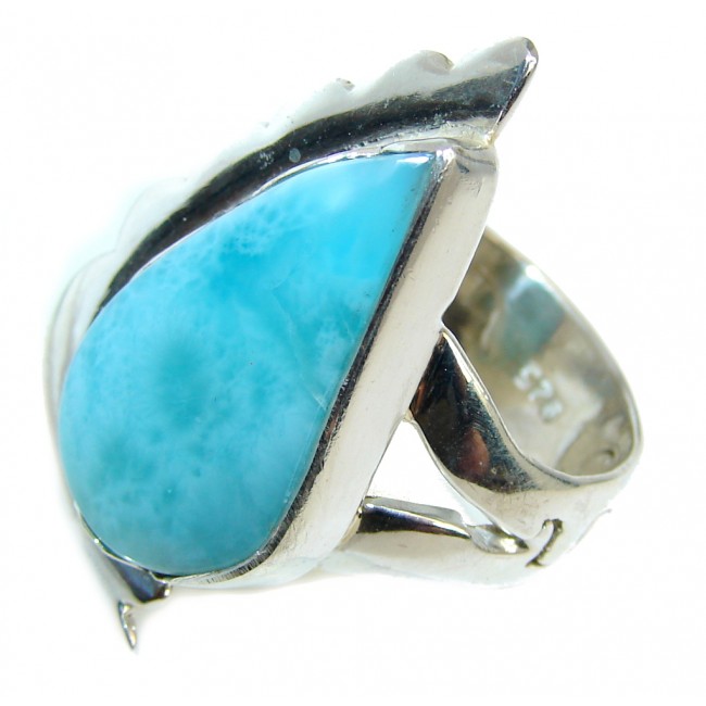 Big Amazing AAA Blue Larimar Sterling Silver Ring s. 8 1/4