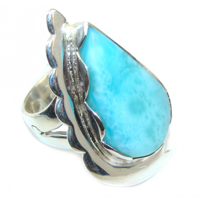 Big Amazing AAA Blue Larimar Sterling Silver Ring s. 8 1/4