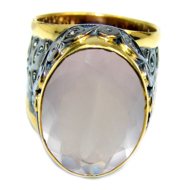 Beautiful AAA Rose Quartz Gold Rhodium Plated over Sterling Silver Ring s. 7 1/4