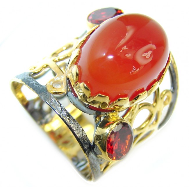 Mesmerizing Carnelian Gold Plated Sterling Silver ring s. 6
