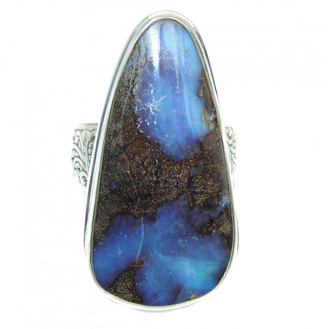 Amazing Australian Boulder Opal Sterling Silver Ring s. 8 3/4