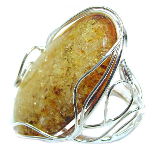Giant Genuine Polish Amber Sterling Silver Ring s. 9 adjustable