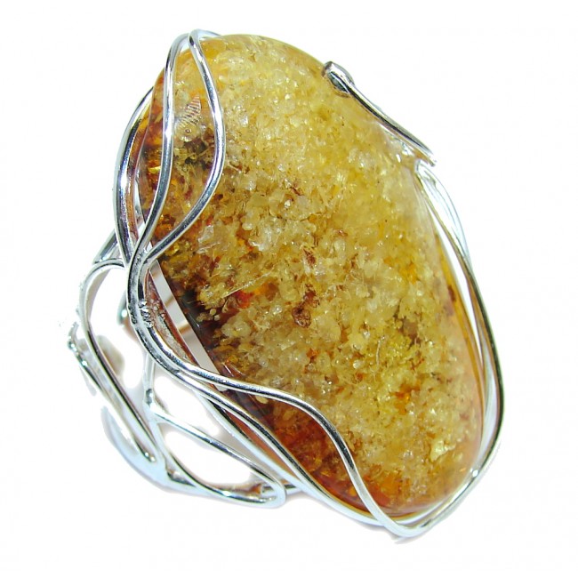 Giant Genuine Polish Amber Sterling Silver Ring s. 9 adjustable