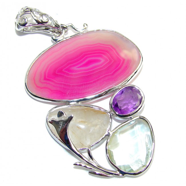 Just Perfect Gift AAA Pink Agate Sterling Silver Pendant