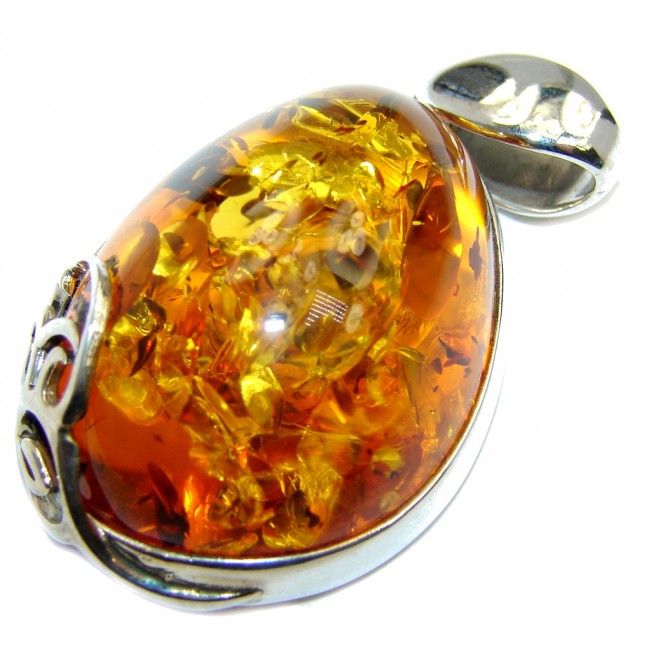 Genuine AAA Honey Baltic Polish Amber Sterling Silver Pendant