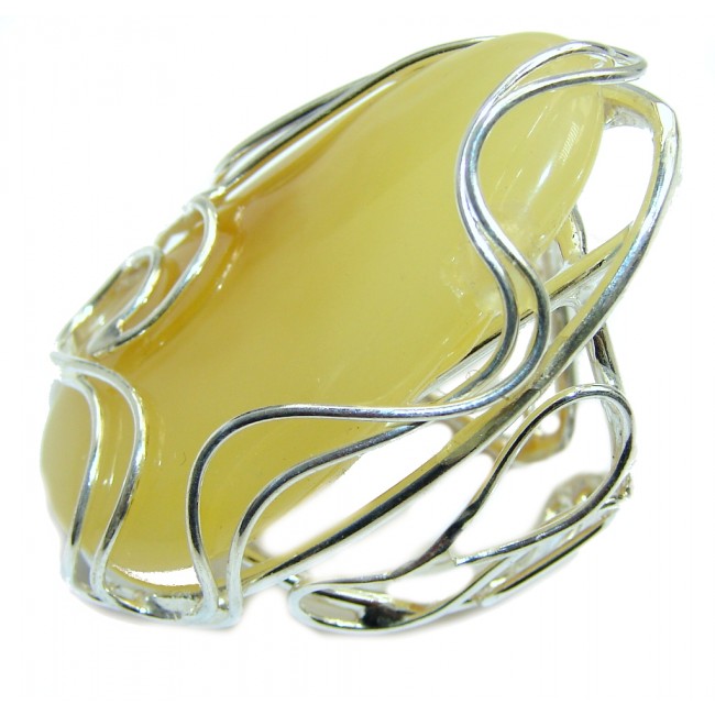Massive Genuine Butterscotch AAA Baltic Polish Amber Sterling Silver Ring s. 7 adjustable