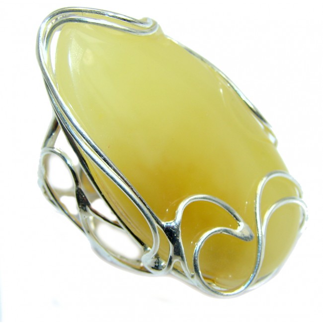 Massive Genuine Butterscotch AAA Baltic Polish Amber Sterling Silver Ring s. 7 adjustable