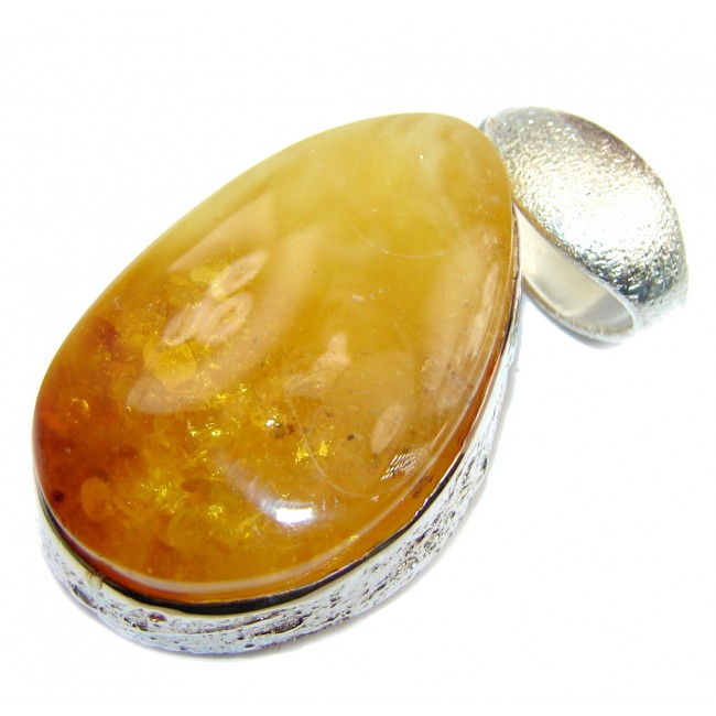Posh Butterscotch Baltic Polish Amber Oxigized Sterling Silver Pendant